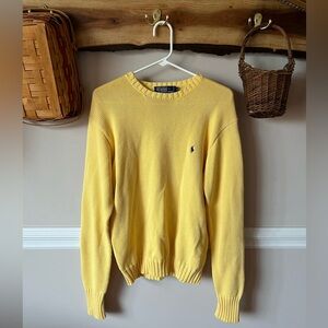 Vtg Ralph Lauren Butter Yellow Long Sleeve Cotton Crewneck Sweater S Oversized
